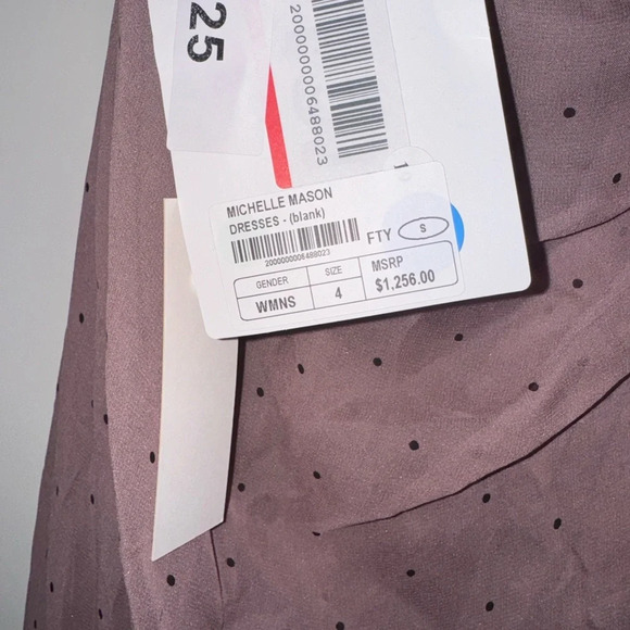 MICHELLE MASON Bustier Draped Gown Silk Mauve Polka Dot 4 - Picture 5 of 8